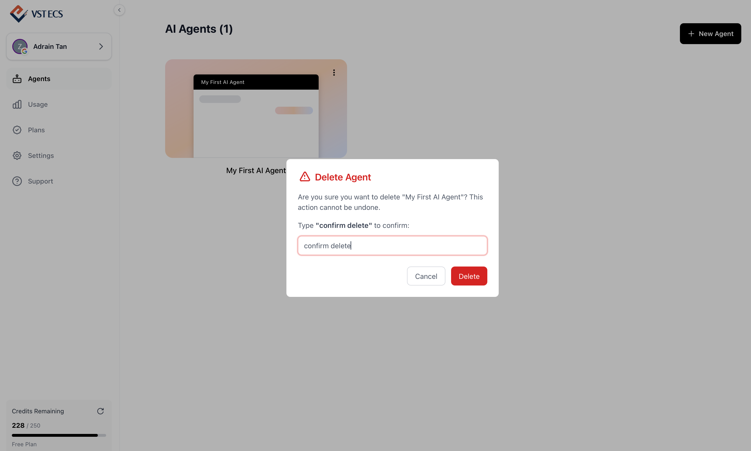 Confirm delete pop-up dialog