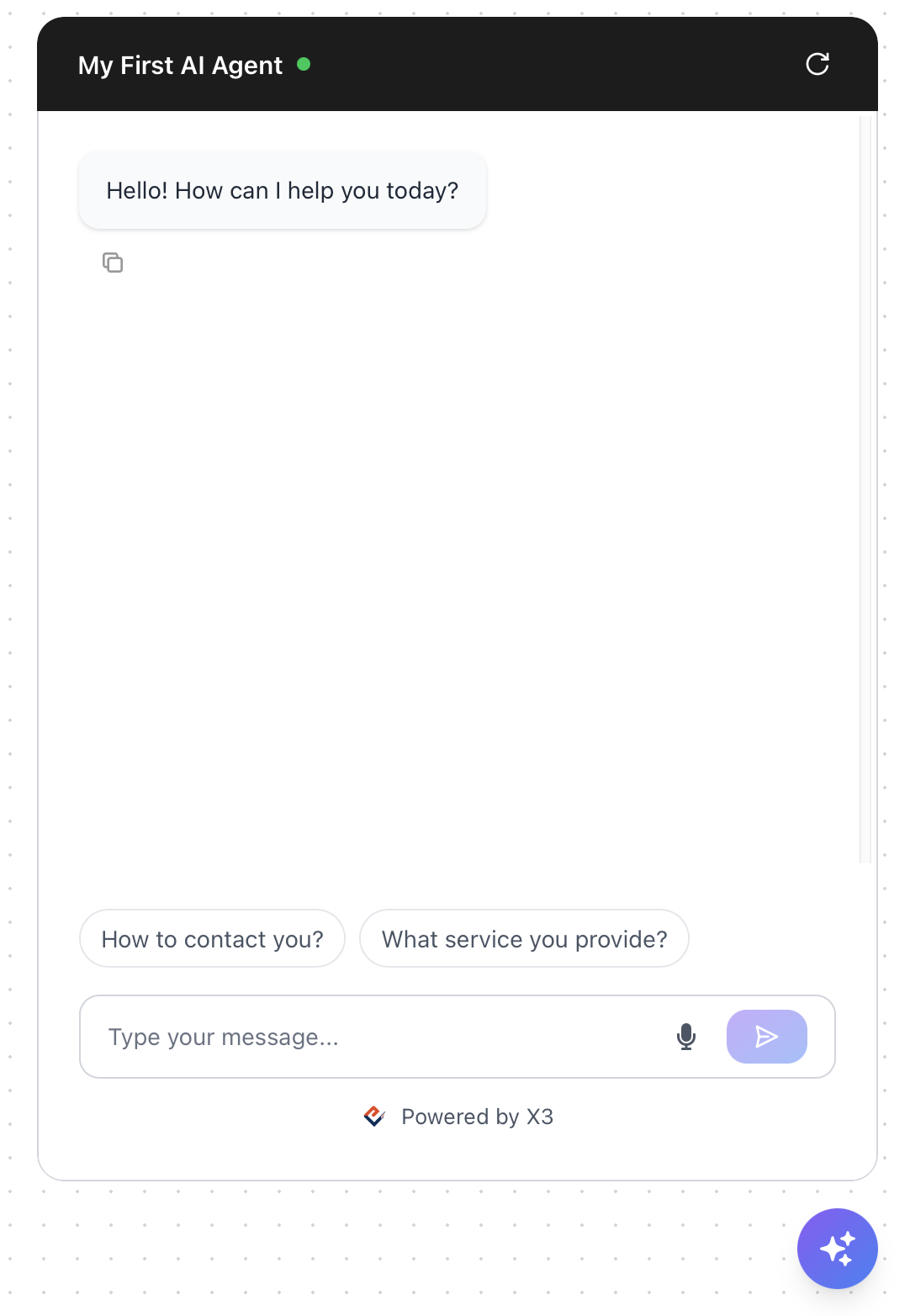 Live preview - chat with suggested messages and feedback buttons