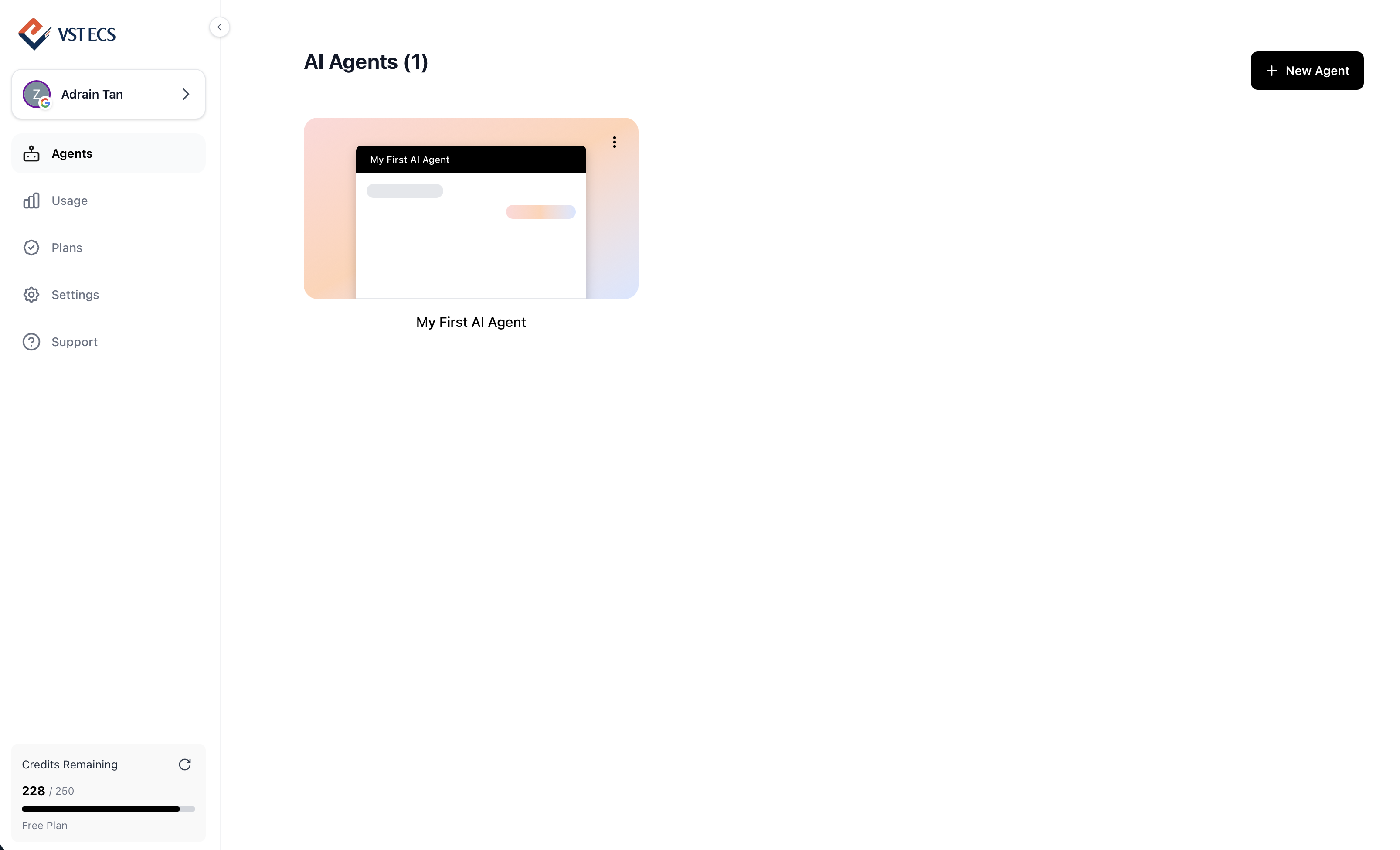 Agents page showing all AI agents