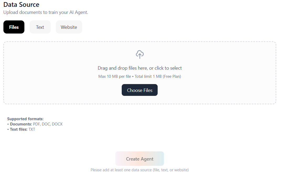 Upload files to train your agent