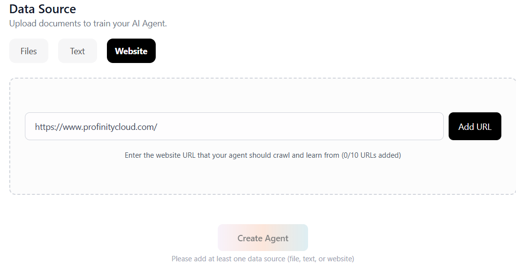 Add website URL as a data source