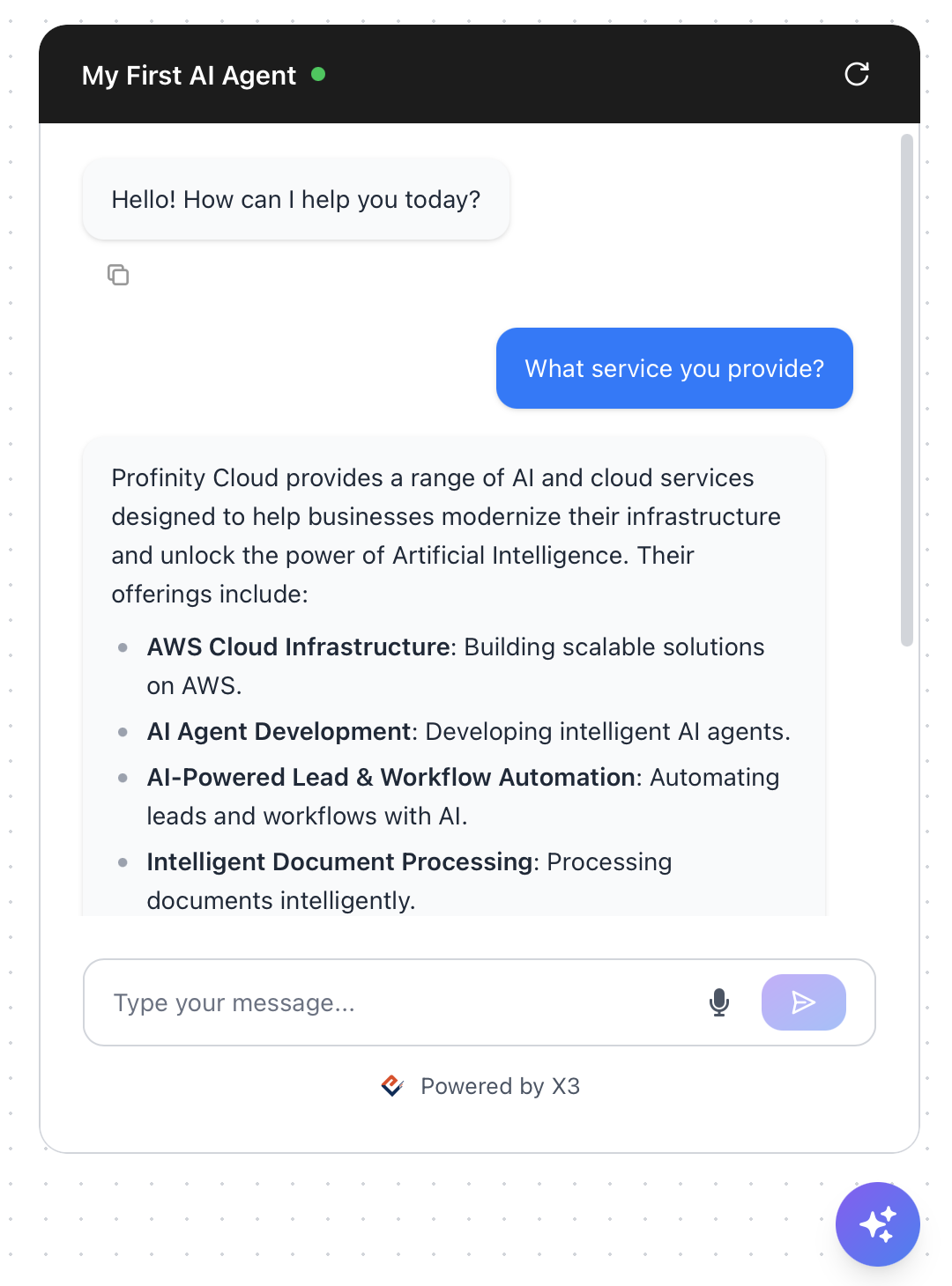 Live preview - active conversation with AI agent